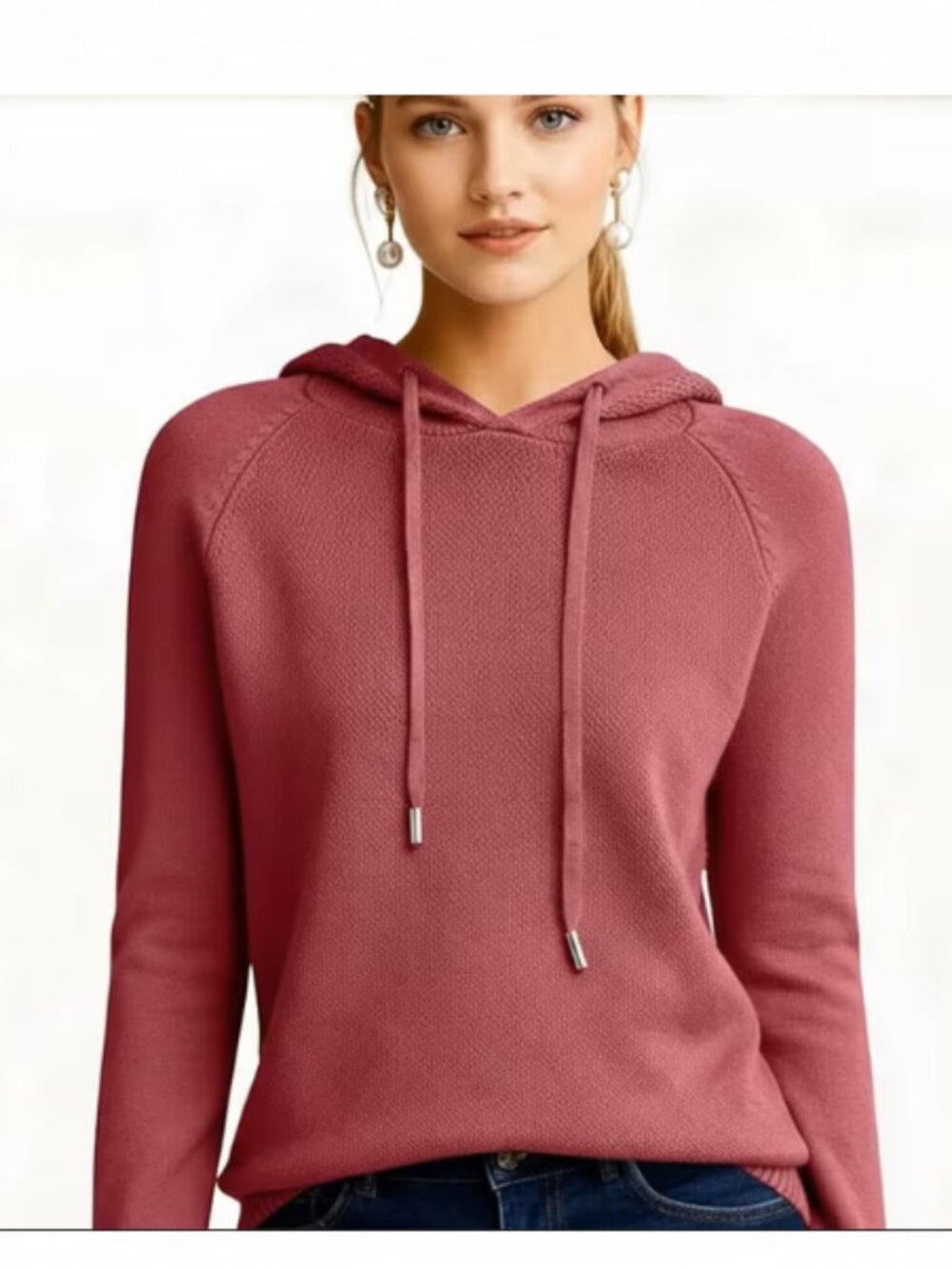 New Pink Ribbed Hoodie Sweater Medium Large